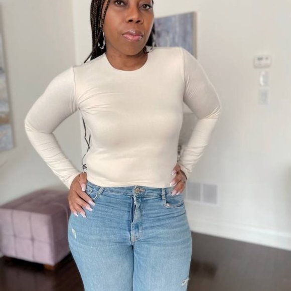 (NWT) Long Sleeve Double Layer / Long Crop Top - Vanilla - Picture 4 of 5